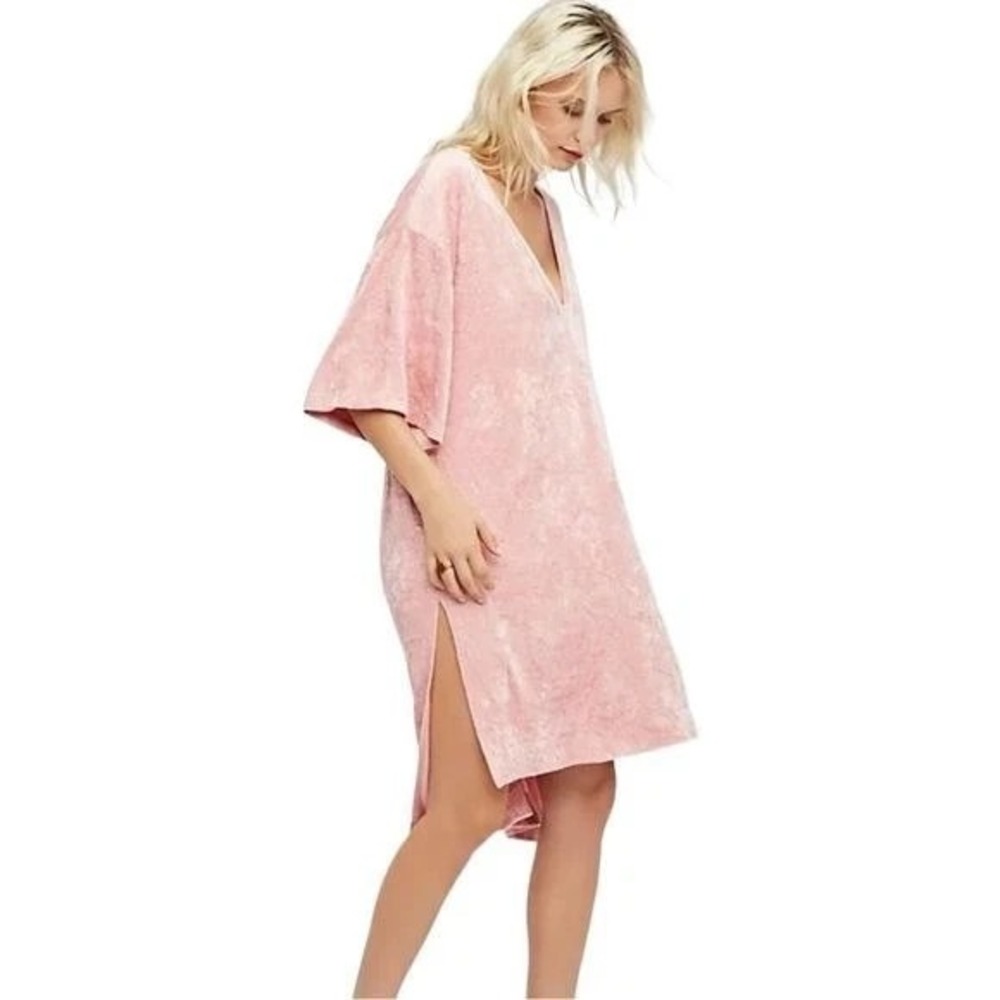 Free‎ People We The Free Size M Pink Crushed Velvet Tunic Shirt Dress Boho
